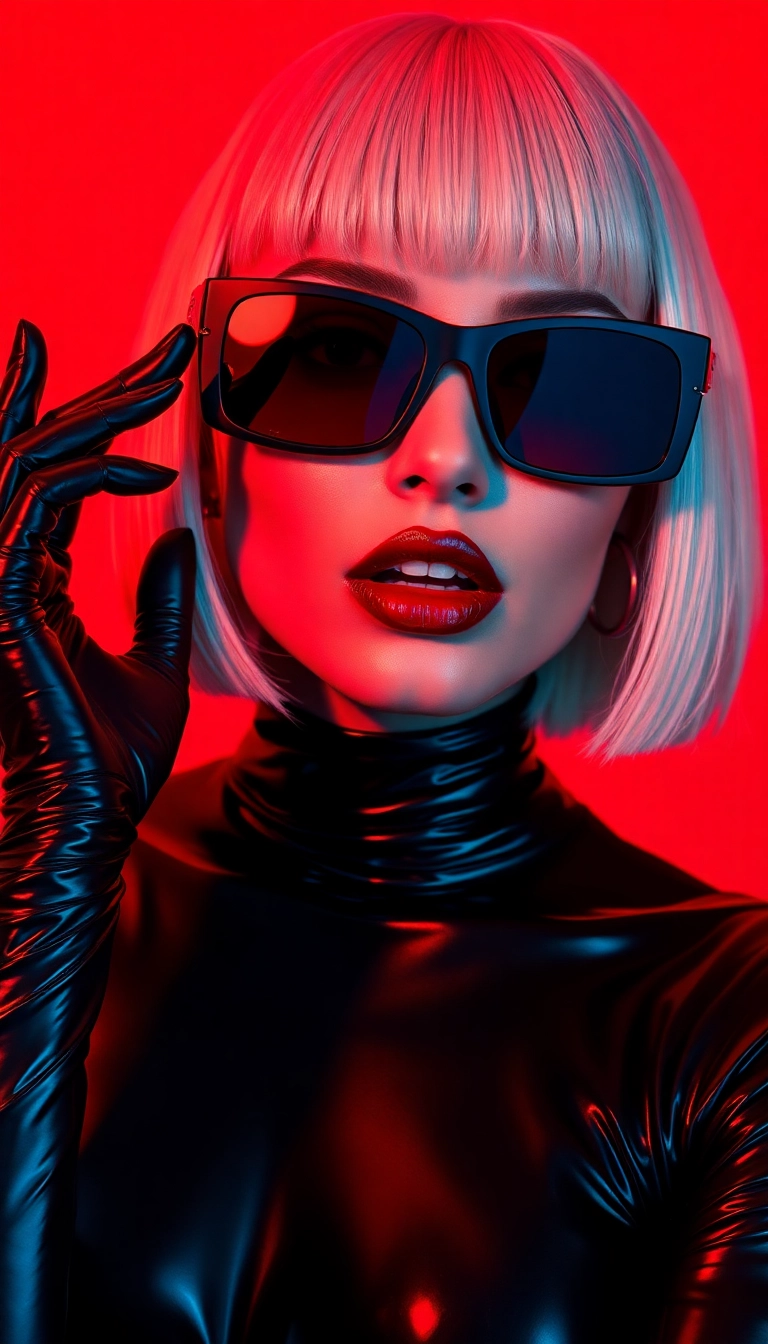 Best AI Y2K Woman Fashion Model in Black and Red Phone Professional Wallpaper